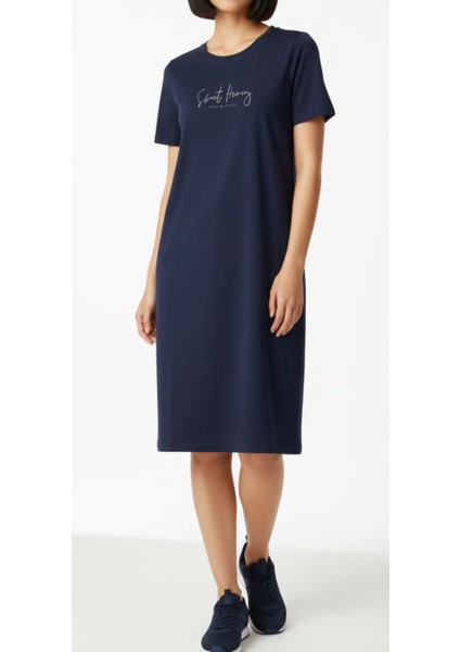 Kısa Kol Pamuklu Midi Boy Elbise