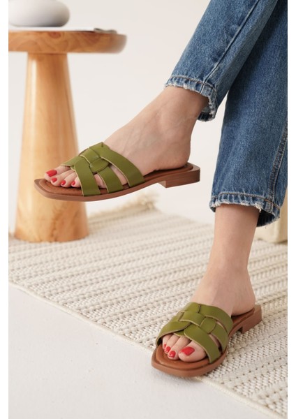 Modaserdem Marlen Haki Yeşili Hakiki Deri Terlik modelleri