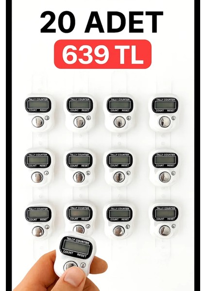 10 Adet Beyaz – Dijital Parmak Tipi Yüzük Tesbih, Namaz Zikir Sayacı
