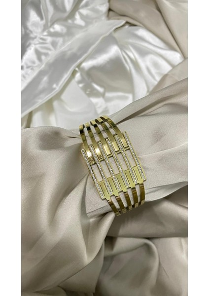 Kaburga Zirkon Taşlı Paslanmaz Çelik Kelepçe