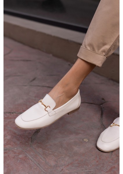 Geola Kadın Kahve Gercek Deri Tokalı Loafer Ayakkabi