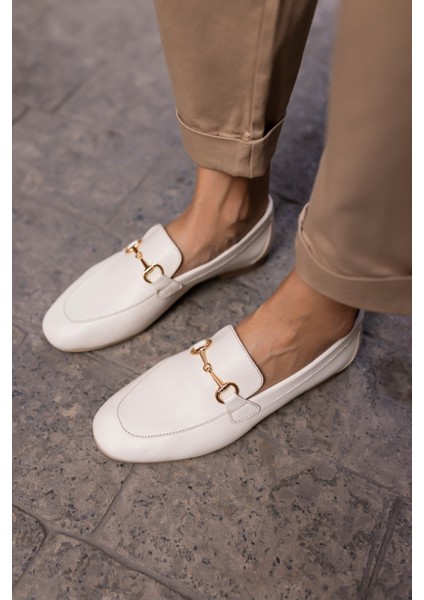 Geola Kadın Kahve Gercek Deri Tokalı Loafer Ayakkabi