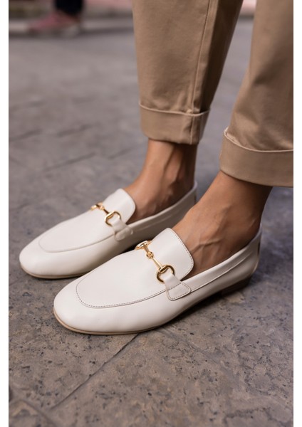 Geola Kadın Kahve Gercek Deri Tokalı Loafer Ayakkabi