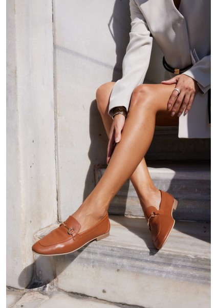 Geola Kadın Kahve Gercek Deri Tokalı Loafer Ayakkabi