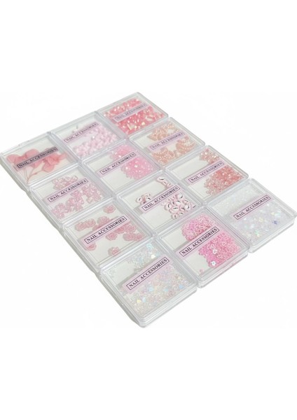 Pembe Nail Art Tırnak Süsleme Seti 12 Bölmeli | Çiçek, Kalp, Ayıcık, Inci ve Pul Tırnak Aksesuarları fiyatları