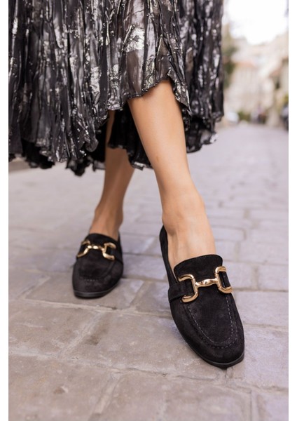 Trink Kadin Bej Gercek Deri Suet Loafer Ayakkabi