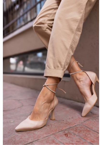 Mitta Kadin Gumus Saten Topuklu Abiye Ayakkabi