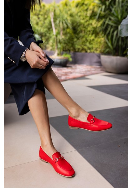 Geola Kadın Kahve Gercek Deri Tokalı Loafer Ayakkabi