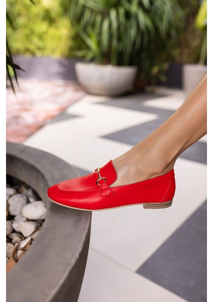 Geola Kadın Kahve Gercek Deri Tokalı Loafer Ayakkabi