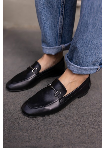 Geola Kadın Kahve Gercek Deri Tokalı Loafer Ayakkabi