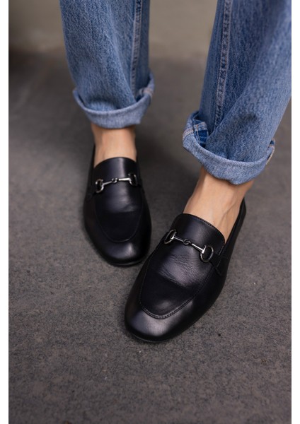 Geola Kadın Kahve Gercek Deri Tokalı Loafer Ayakkabi