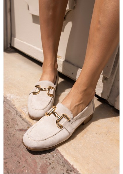 Trink Kadin Bej Gercek Deri Suet Loafer Ayakkabi fiyatları
