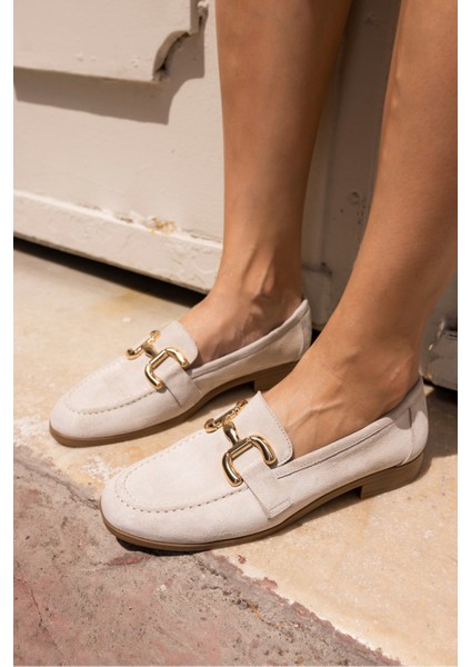 Trink Kadin Bej Gercek Deri Suet Loafer Ayakkabi modelleri