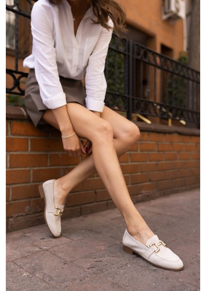 Trink Kadin Bej Gercek Deri Suet Loafer Ayakkabi indirimleri