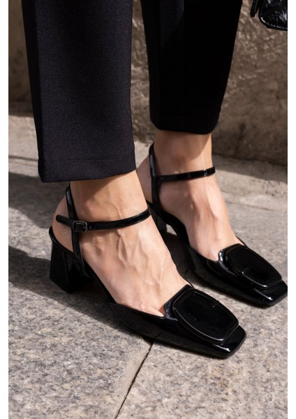 Anny Kadın Siyah Rugan Kalın Topuklu Ayakkabi modelleri