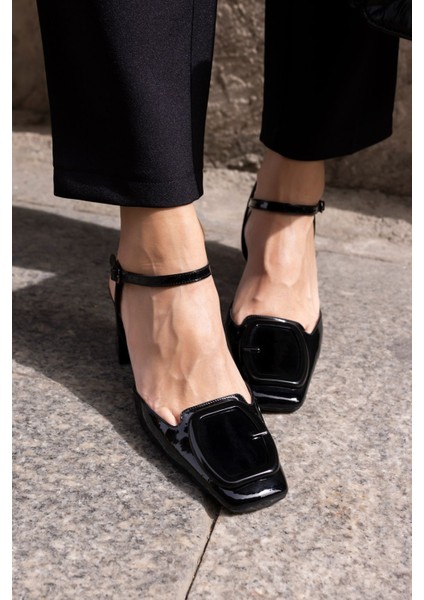 Anny Kadın Siyah Rugan Kalın Topuklu Ayakkabi fırsatları