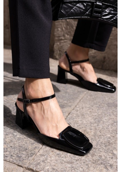 Anny Kadın Siyah Rugan Kalın Topuklu Ayakkabi indirimleri