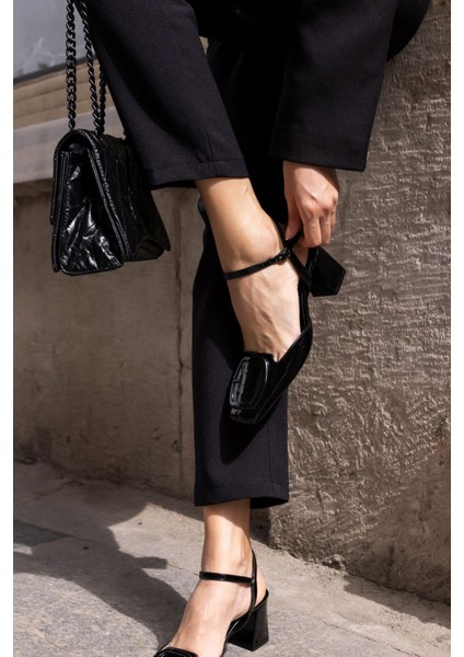 Anny Kadın Siyah Rugan Kalın Topuklu Ayakkabi