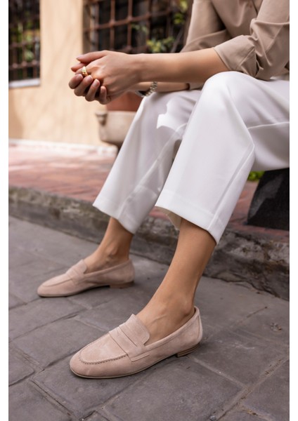 Otton Kadin Vizon Kum Suet Loafer Babet