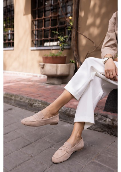 Otton Kadin Vizon Kum Suet Loafer Babet modelleri