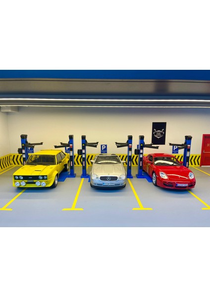 1:18 Ölçek Araç Kaldırma Lift Seti – 3’lü Garaj ve Servis Diorama Aksesuarı – Mavi – Diecast Model Araba Uyumlu