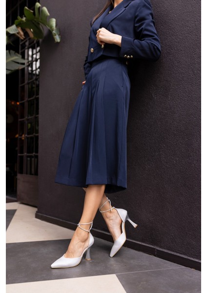 Mitta Kadin Gumus Saten Topuklu Abiye Ayakkabi modelleri