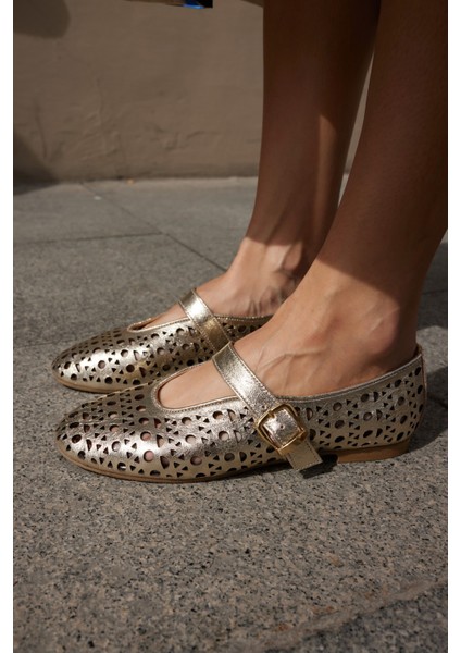 Olimpus Kadın Gold Altın Gercek Deri Babet