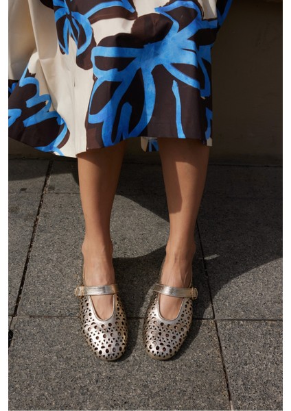 Olimpus Kadın Gold Altın Gercek Deri Babet