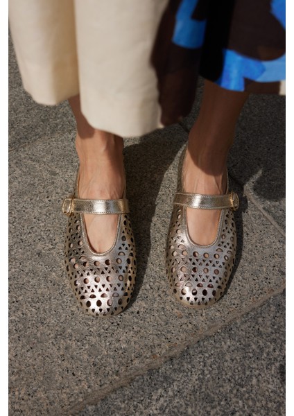 Olimpus Kadın Gold Altın Gercek Deri Babet