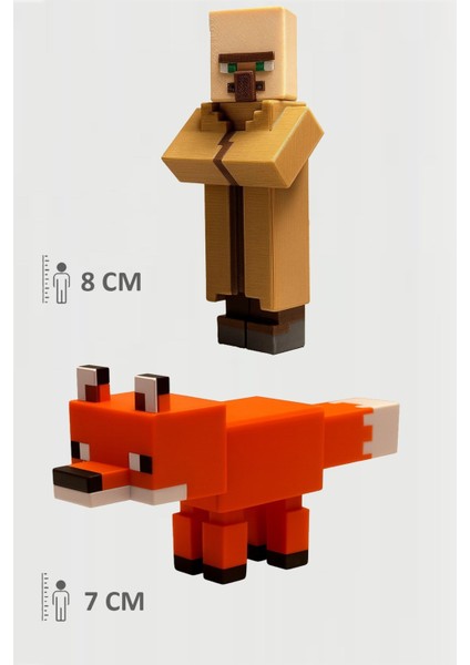 Minecraft Villager Köylü ve Tilki Set Hareketli Eklemli Figür