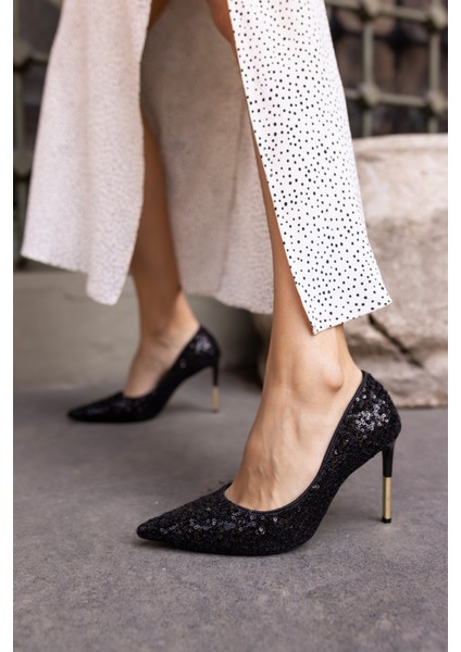 Pael Kadin Gümüş Payetli Stiletto