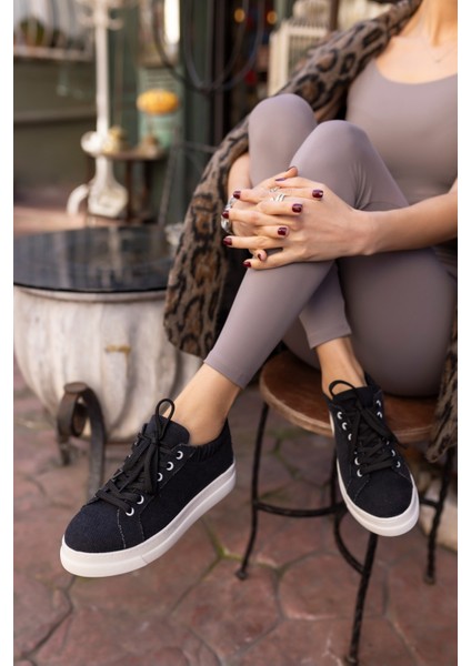 Gwen Kadın Bej Keten Lastıklı Sneaker