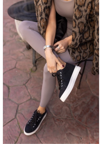 Gwen Kadın Bej Keten Lastıklı Sneaker