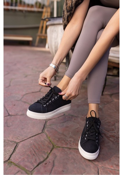 Gwen Kadın Bej Keten Lastıklı Sneaker