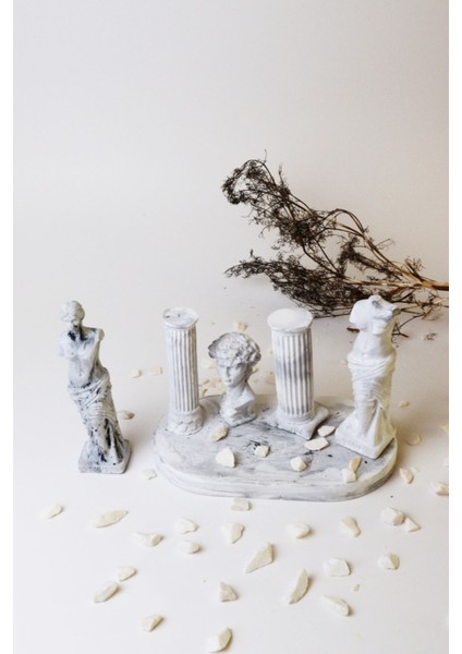 Antik Heykel Seti - Antik Büst ve Sütun Dekoratif Set – 5 Parçalı Mermer Desen Beton Dekorasyon fiyatları