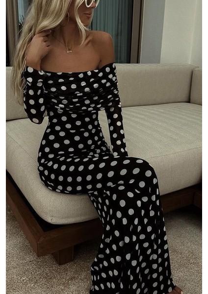 Puantiyeli Tül Içi Astarlı Madonna Yaka Maxi Boy Elbise indirimleri