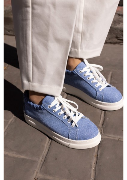 Gwen Kadın Bej Keten Lastıklı Sneaker