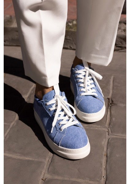 Gwen Kadın Bej Keten Lastıklı Sneaker