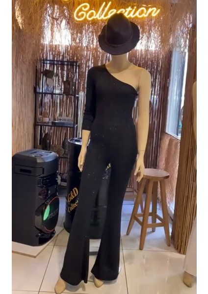 Kadın Dar Kalıp Likralı Tek Omuzlu Simli Fukuro Kumaş Tulum (Xs-S-M Uyumlu) fiyatları