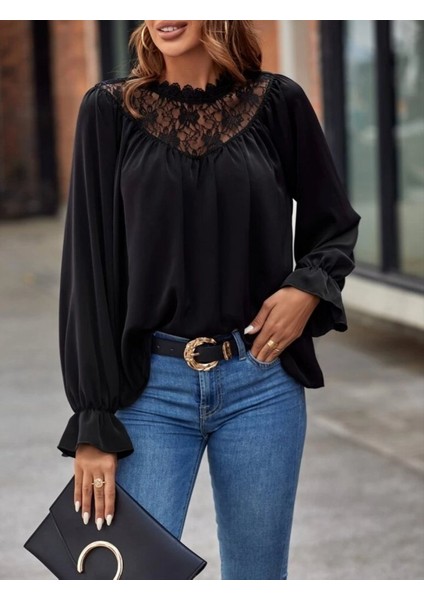 Kadın Uzun Kollu Dantelli Salaş Sandy Bluz fırsatları