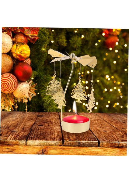 Isı Ile Dönen Metal Mumluk – Çam Ağacı Modeli, Altın Renk, Yılbaşı ve Yeni Yıl Dekoratif Mumluk