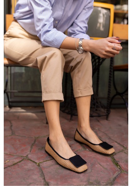 Slash Kadin Siyah Hasır Garnili Deri Babet modelleri