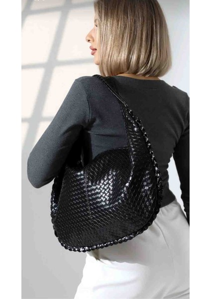 The Moiss Siyah Renk Örgü Dokulu Omuz ve Kol Çantasi