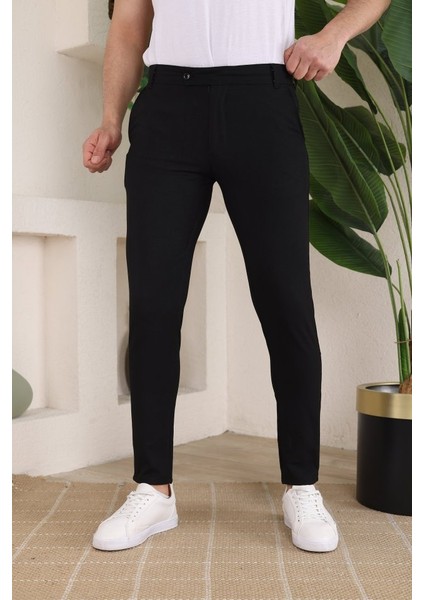 Erkek Slim Fit Likralı Bilek Boy Dilli Kumaş Pantolon
