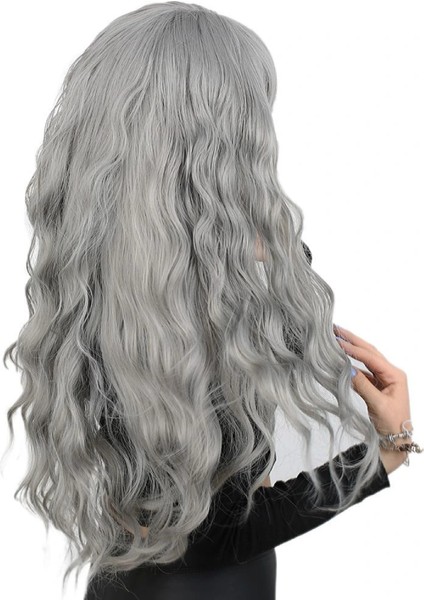 Perçemli Uzun Su Dalgası Fiber Sentetik Peruk - Açık Gri fiyatları