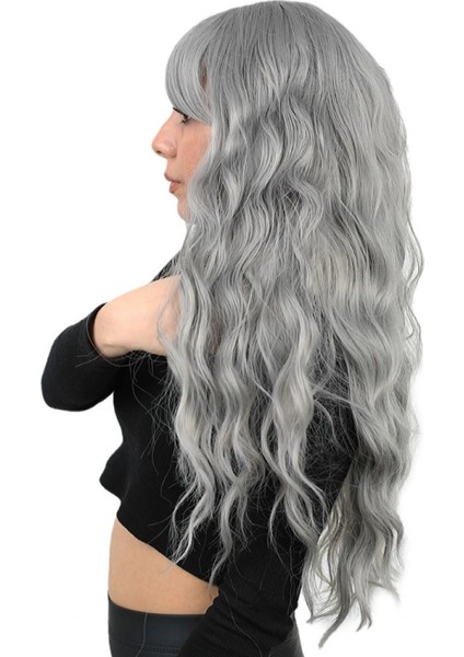 Perçemli Uzun Su Dalgası Fiber Sentetik Peruk - Açık Gri modelleri