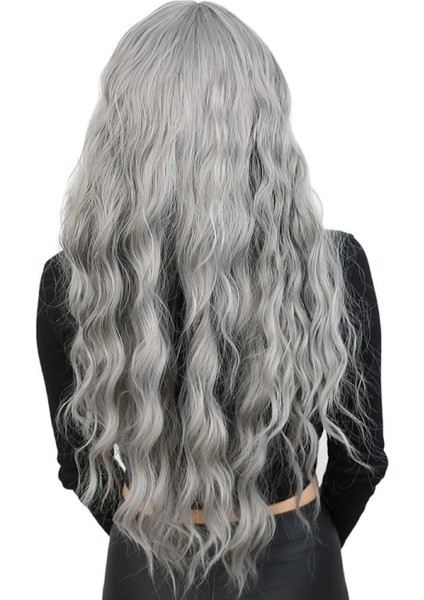Perçemli Uzun Su Dalgası Fiber Sentetik Peruk - Açık Gri fırsatları