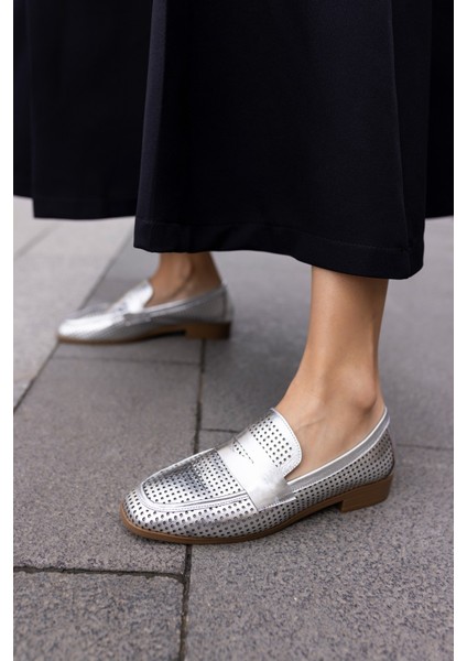 Bruge Kadin Altın Loafer Gercek Deri Ayakkabi