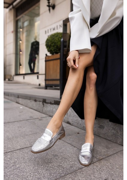 Bruge Kadin Altın Loafer Gercek Deri Ayakkabi