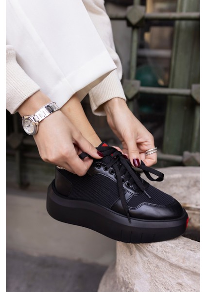 Bummer Kadin Siyah Cilt 5 cm Topuk Boyu Sneaker